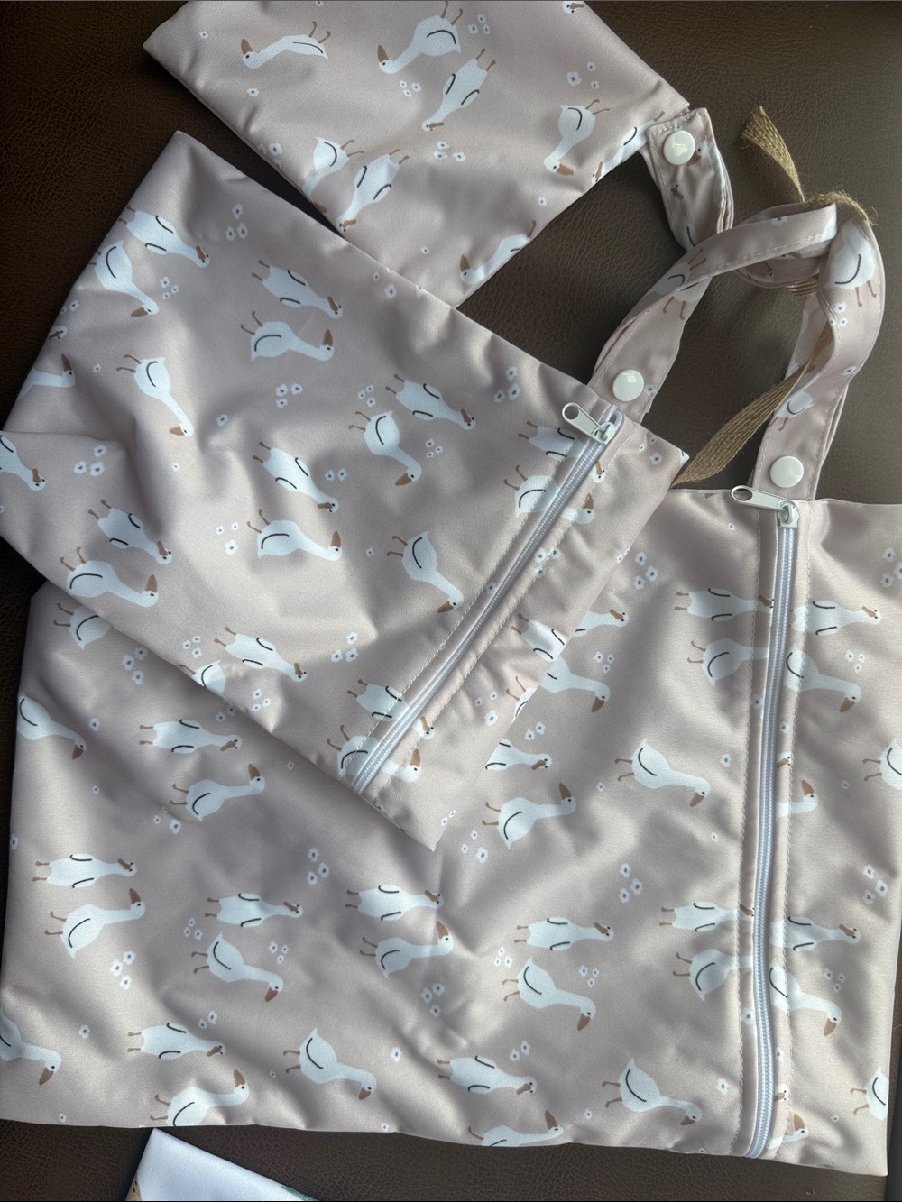 Kids Boutique Beige Goose Duck Print Swim Diaper Bag Tote Bag organizer